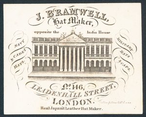 J Bramwell, fabricant de chapeaux, carte de visite - English School