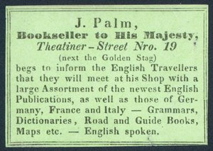 J Palm, libraire de Sa Majesté, carte de visite - English School
