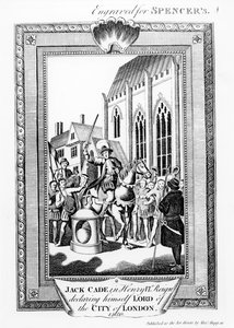 Jack Cade (mort en 1450) sous le règne de Henry VI se déclarant Seigneur de la ville de Londres, gravé pour Spencer