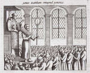 James Bainham en pénitence, illustration des Actes et Monuments de John Foxe, neuvième édition, pub. 1684 - English School
