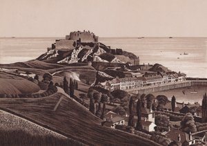 Jersey, Îles Anglo-Normandes : Château de Mont Orgueil et port de Gorey - English School
