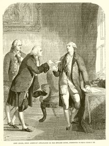 John Adams, premier ambassadeur américain à la cour anglaise, présenté au roi George III - English School