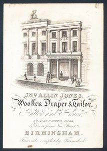 John Allin Jones, drapier en laine et tailleur, chapelier et bonnetier, carte de visite - English School