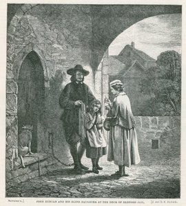 John Bunyan et sa fille aveugle à la porte de la prison de Bedford - English School