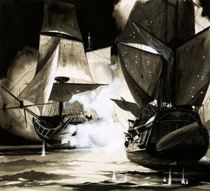 Le navire de John Paul Jones - une épave en flammes - English School