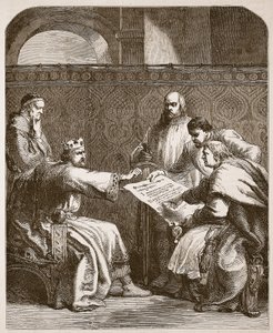 Jean refusant de signer les articles des barons, illustration de Cassells Illustrated History of England - English School