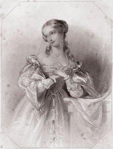 Juliette (Roméo et Juliette) - dans - "Galerie des femmes de Shakespeare, collection de quarante-cinq portraits sérieux par les premiers artistes de Londres, enrichie de notices critiques et littéraires" vers 1838