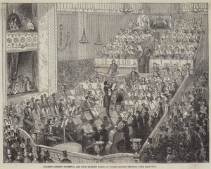 Orchestre de concert de Jullien et quatre fanfares militaires, au Covent Garden Theatre (gravure) - English School