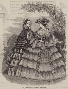 Modes de juillet, robes de promenade (gravure) - English School