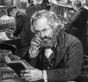 Karl Marx étudiant et écrivant dans la salle de lecture du British Museum - English School