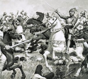 Le roi Arthur mène les Britanniques à une victoire écrasante contre les Saxons.
