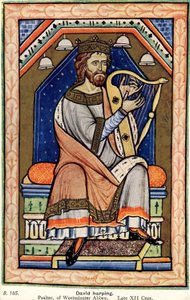 Le roi David jouant de la harpe, Psautier de Westminster (vélin) - English School