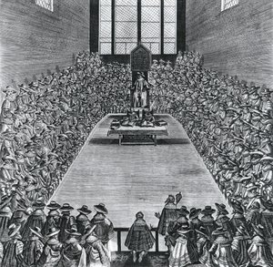 Roi Jacques Ier (1566-1625) dans les Chambres du Parlement, 1624 - English School