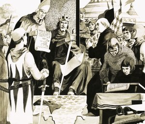 Le roi Jean se prépare à signer la Magna Carta à Runnymede - English School