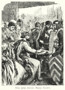 Le roi Jean signant la Magna Carta (gravure) - English School