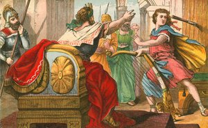 Le roi Saül lançant un javelot à David - English School