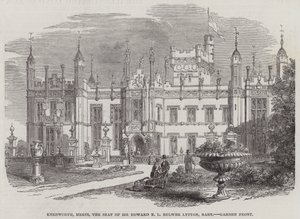 Knebworth, Herts, la résidence de Sir Edward E L Bulwer Lytton, baronnet, façade du jardin (gravure) - English School