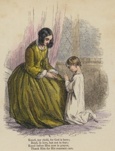 Agenouille-toi mon enfant, car Dieu est ici; Incline-toi, avec amour, mais sans crainte; Agenouille-toi devant Lui maintenant en prière, Remercie-Le pour Ses soins constants - English School