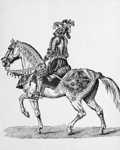 Chevalier à cheval en tenue de gala des années 1400 - English School