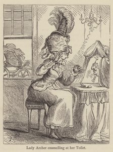Lady Archer se maquillant à sa toilette (gravure) - English School