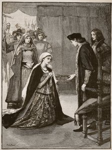 Lady Catherine Gordon devant Henri VII, illustration de Cassells Illustrated History of England - English School