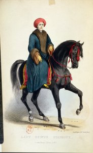 Lady Hester Lucy Stanhope (1776-1839) en tenue arabe, illustration de ses Mémoires, Londres, 1845 - English School