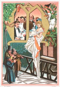 Dame étant sérénadée par des musiciens, Carte de Noël - English School