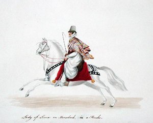 Dame de Lima à cheval en poncho - English School