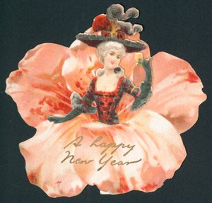 Dame portant une jupe amarillas, Carte de Nouvel An - English School