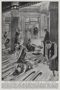 Lamas adorant devant le Saint des Saints dans un temple tibétain (lithographie) - English School