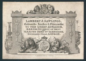 Lambert & Rawlings, orfèvres, bijoutiers et argentiers, carte de visite - English School