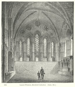 Fenêtre de la lancette, cathédrale de Hereford (gravure) - English School