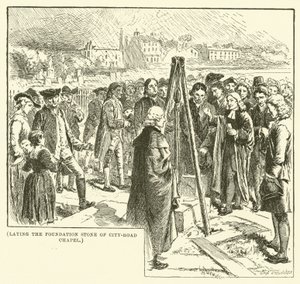 Pose de la première pierre de la chapelle City-Road (gravure)