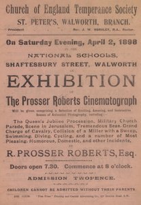 Prospectus publicitaire pour une exposition du Cinématographe Prosser Roberts - English School