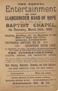 Prospectus publicitaire pour le divertissement annuel de la Llangunider Band of Hope - English School