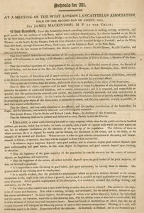 Prospectus expliquant une résolution de la West London Lancasterian Association pour commencer à fournir une instruction aux enfants, août 1813 - English School
