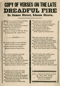 Brochure avec vers concernant un incendie dans James Street, Lisson Grove, Londres - English School