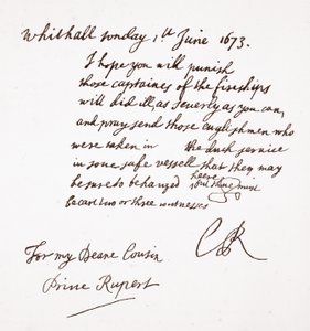 Lettre de Charles II au prince Rupert, 1er juin 1673 - English School