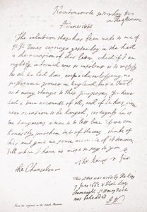 Lettre de Charles II au chancelier Lord Clarendon, 7 juin 1662 - English School