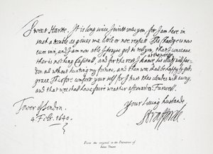 Lettre de Lord Strafford à sa femme, depuis la Tour de Londres, 4 février 1640