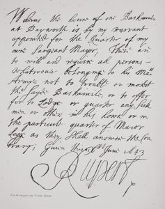Lettre du prince Rupert, juin 1643