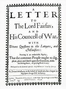 Lettre à Lord Fairfax de Gerrard Winstanley (c.1609-60) au nom des Diggers à St. George Hill, Surrey, imprimée en 1649 - English School