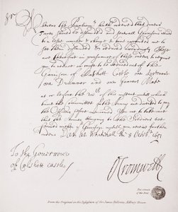 Lettre au gouverneur du château de Calshott d