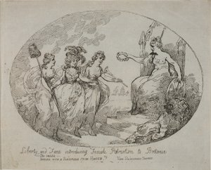 Liberté et renommée introduisant le patriotisme féminin ; Britannia et la duchesse de Devonshire (gravure) - English School
