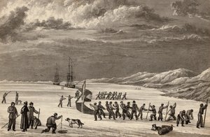 Premier voyage du lieutenant William Parry : Les équipages du H.M.S. Hecla et du H.M.S. Griper coupant dans Winter Harbour, vers 1819 - English School