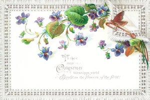 Fleurs de champ lilas et papillon, Carte de Noël - English School