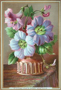 Lys dans un vase, carte de vœux du Nouvel An (chromolithographie)