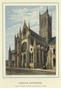 Cathédrale de Lincoln, vue du transept sud et de la tour centrale - English School