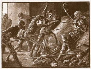 Le dernier combat de Llewelyn, illustration de Cassells Illustrated History of England - English School