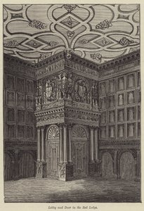 Hall et porte dans le Red Lodge (gravure) - English School